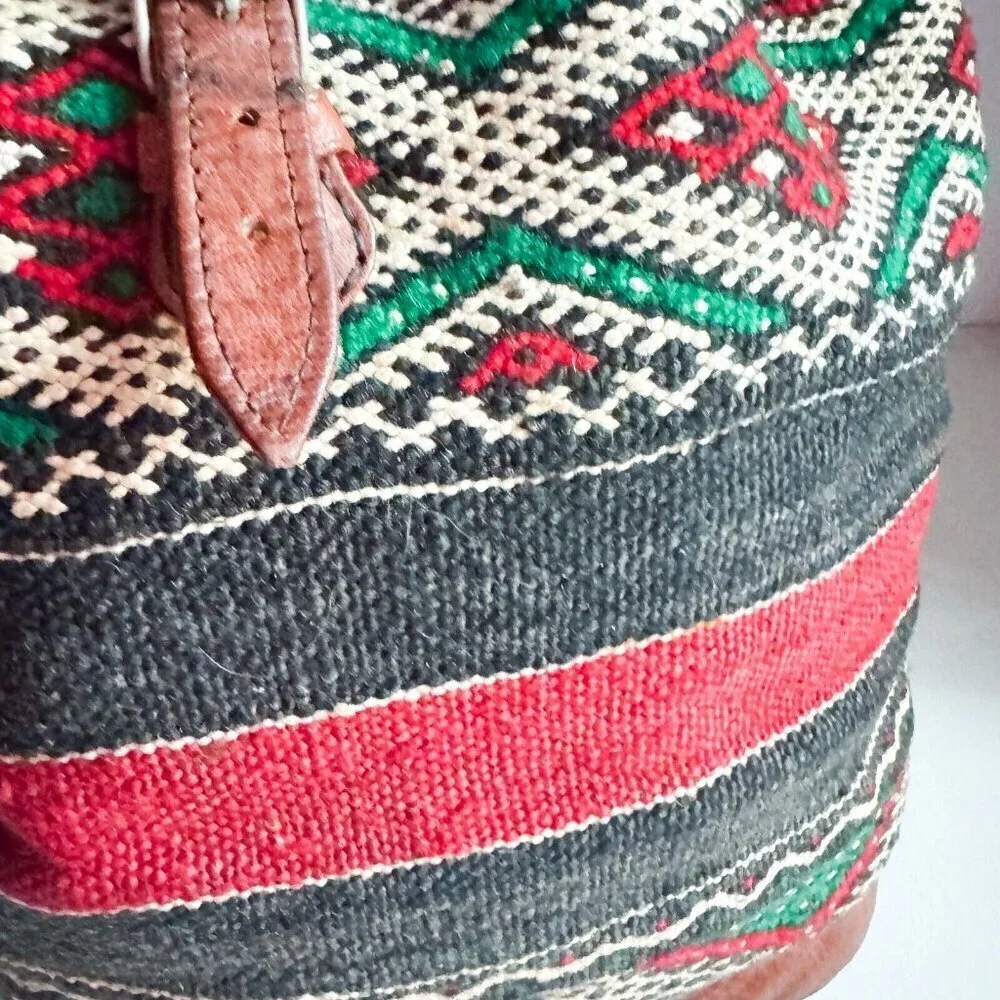 Vintage Handmade Ethnic Kilim Leather LArge Backpack